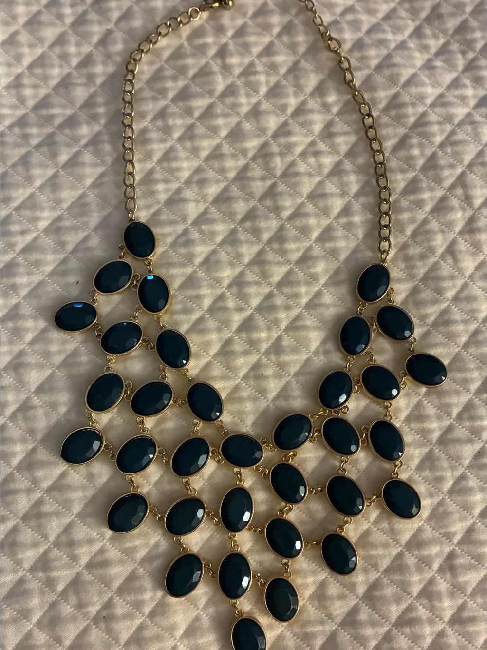 Gold-Tone Statement Necklace with Deep Teal Oval Stones